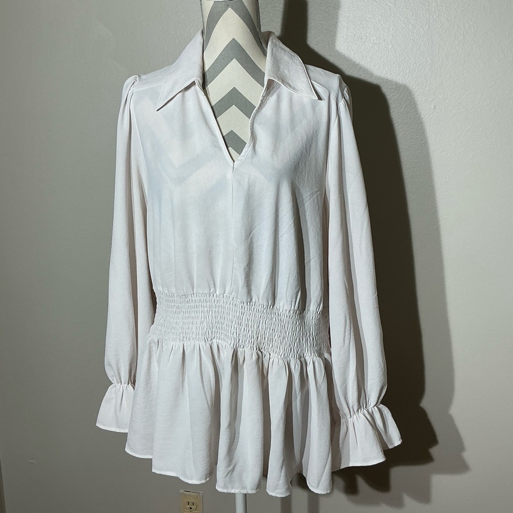 Rose and Grey  Women's Blouse Pale Pink with Ruffle Hem